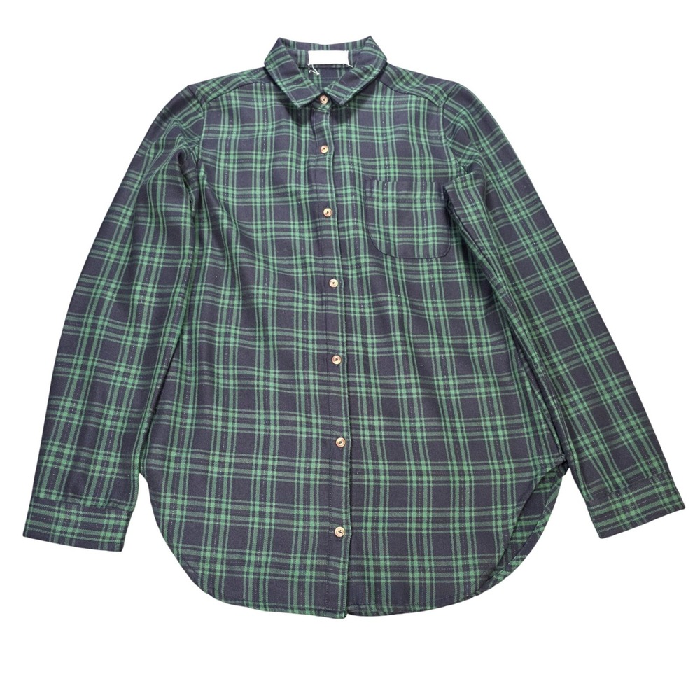 Altar'd State Button Down Shirt Women's Size Small Green Navy Plaid Glitter